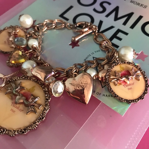 Vintage Betsey Johnson pink rose charm chain bracelet B40 think of me - Picture 3 of 7